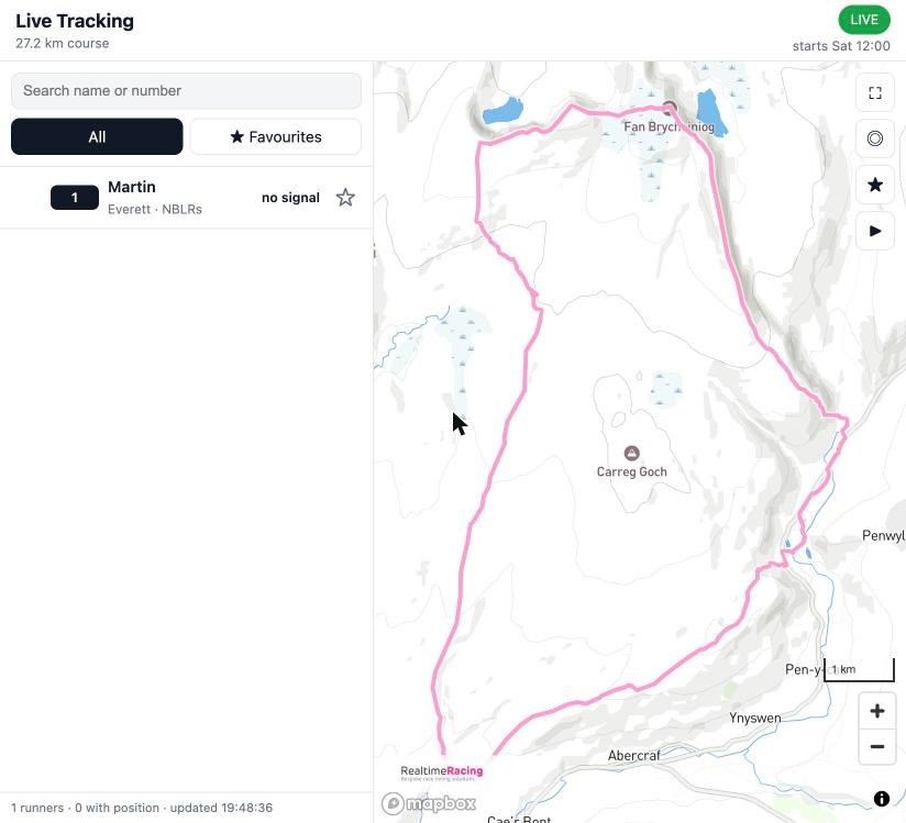 Live map with course overlay and participant list